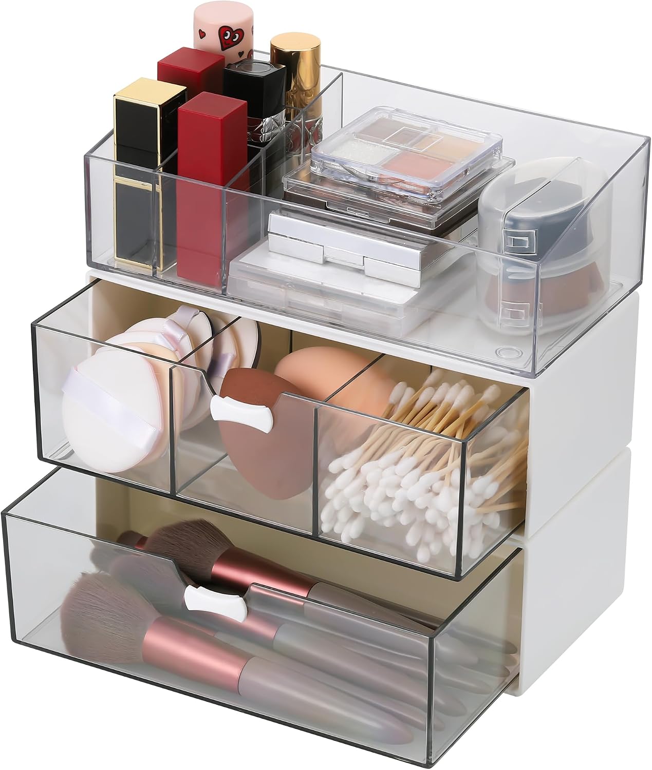 Pack of 3 Cosmetic Organiser, Acrylic Bedroom Dressing Table Organiser, Cosmetic Display Case for Bathroom