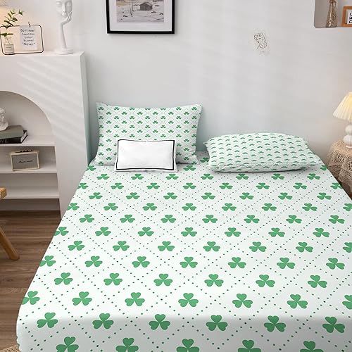 Miniatura 3 de Sábanas del Día de San Patricio tamaño Queen  Sábanas de cama de trébol de trébol microfibra suave bolsillo profundo y sábanas y fundas de almohada