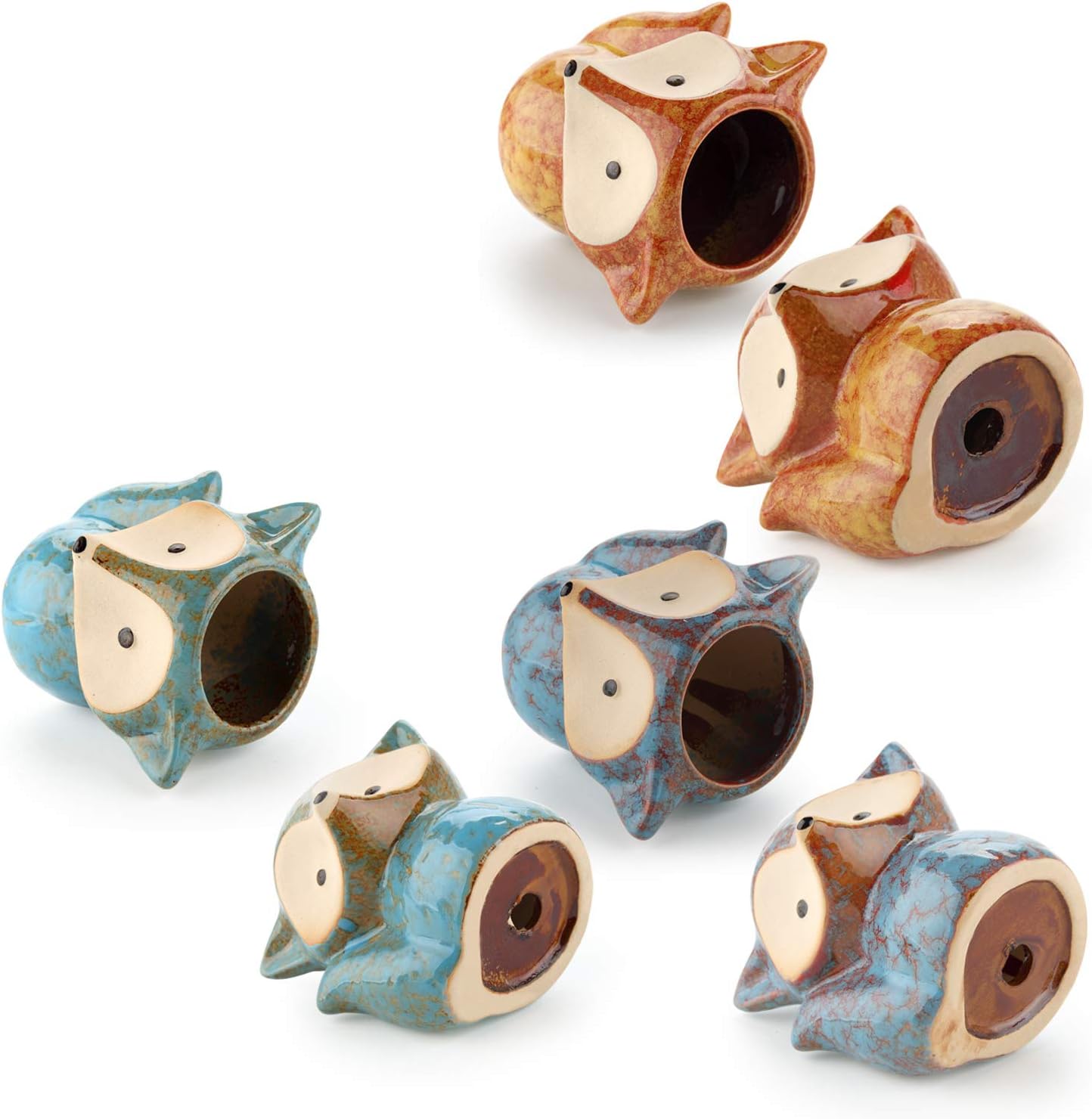 T4U Ceramic Succulent Planter Pot, Fox Shaped Cute Cactus Plant Pot with Bamboo Tray for Home Office Desk Decoration Birthday Wedding with Transmutation Glaze, Set of 3(Multi Set)