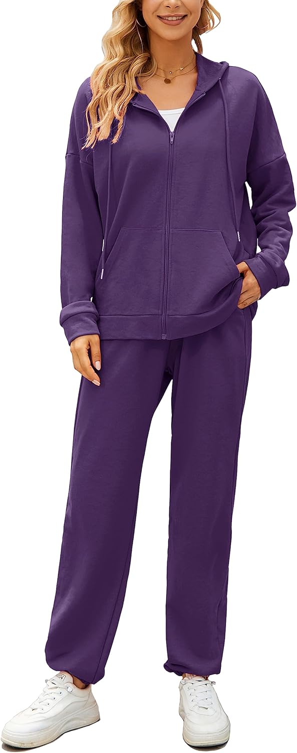 AUXDIO Women 2 Piece Outfits Tracksuit Casual Zip Up Hoodie Sweatsuits Jogging Long Pant Set - Image 2