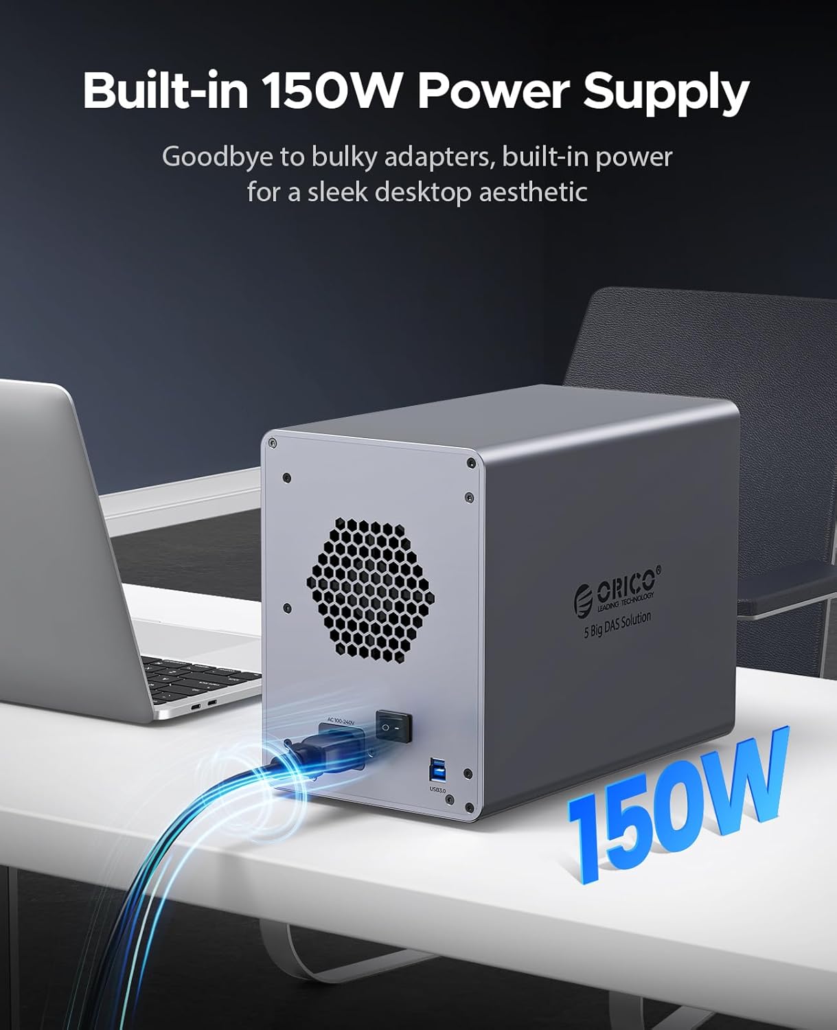 ORICO 5 Bay DAS Hard Drive Enclosure USB 3.0 for SATA 3.5 inch SSDs HDDs Bracket-Free External Hard Drive Bay Max up to 110TB ( Alluminum Alloy) -9858U3 - Image 6