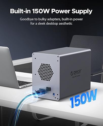 Miniatura 6 de ORICO Caja de disco duro DAS de 5 bahías USB 3.0 para SSD SATA de 3.5 pulgadas HDDs sin soporte, bahía de disco duro externo máximo de hasta 110 TB