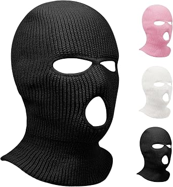 3 Hole Winter Knitted Mask, Full Face Cover Ski Scarf Mask Warm Balaclava for Adult Skiing, Motorcycle,Wind Protection