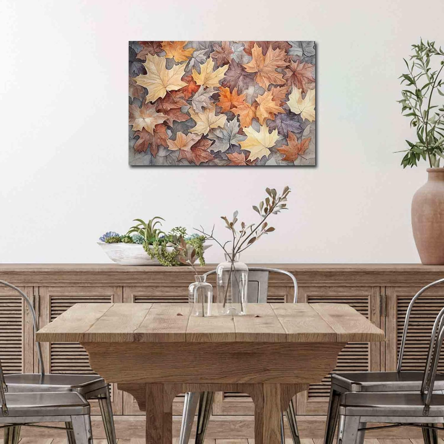 MNFGMH Fall Wall Art, Autumn Leaves Print, Vintage Maple Leafs Canvas Art, Fall Country Farmhouse Cottagecore Decor Picture Artwork Wooden Frame 8x12 inch