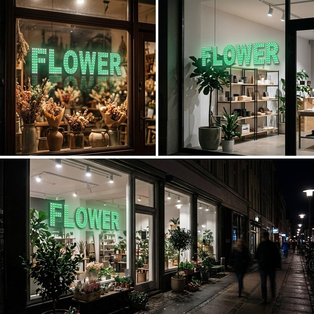 EPL FLOWER GREEN, LED 3G Sparkling Sign, Eye-Catching, Super Bright, 6"x30", Remote Control & Floral Business decor, Storefront display