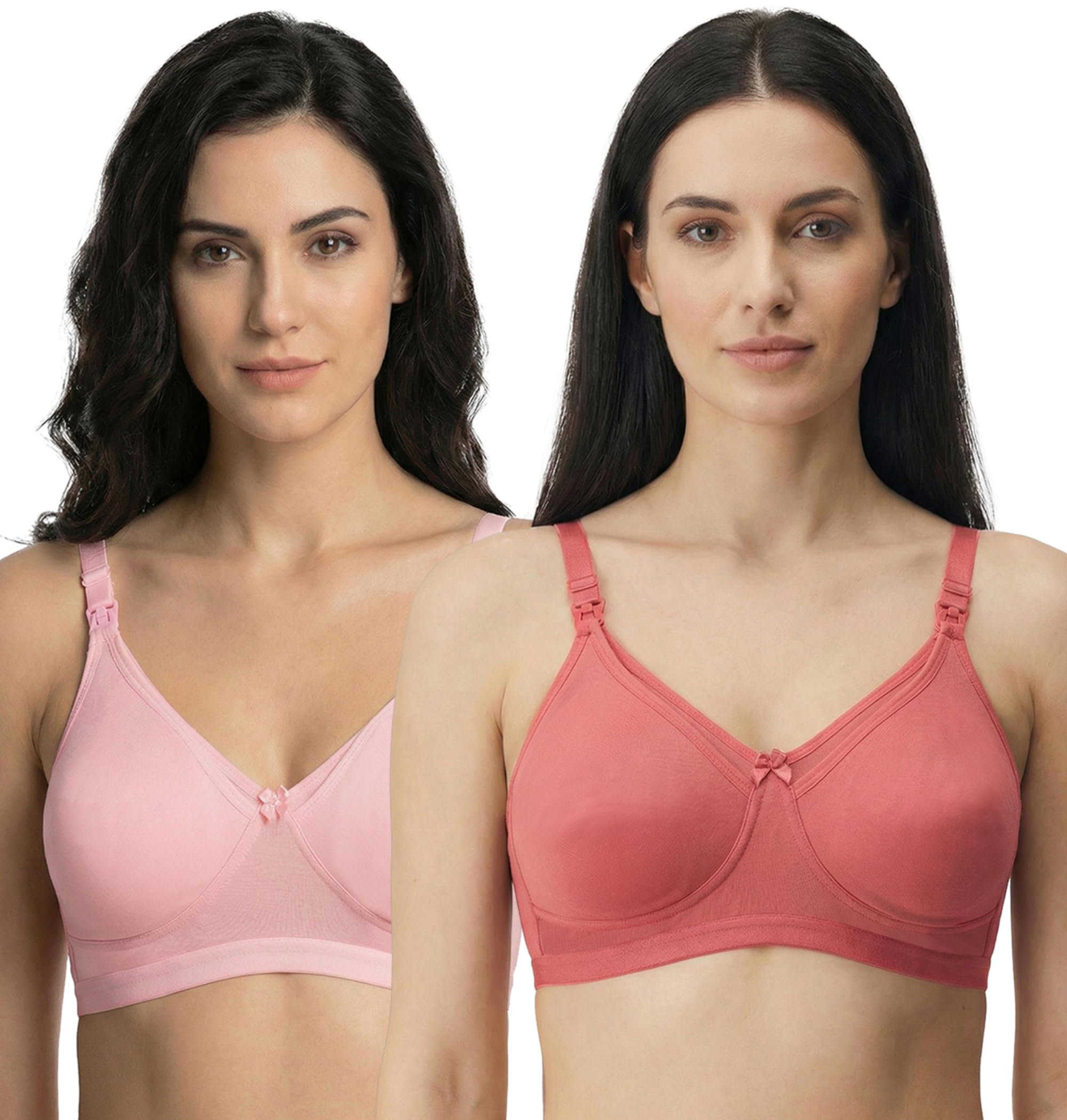 Women Cotton Maternity Nursing Bra for Breastfeeding New Moms, Non-Padded Non-Wired, One-Hand Drop Down Cups, Full Coverage, 3-Hook Closure, Pack of 2 -Multicolor (32C-44D)-image-40