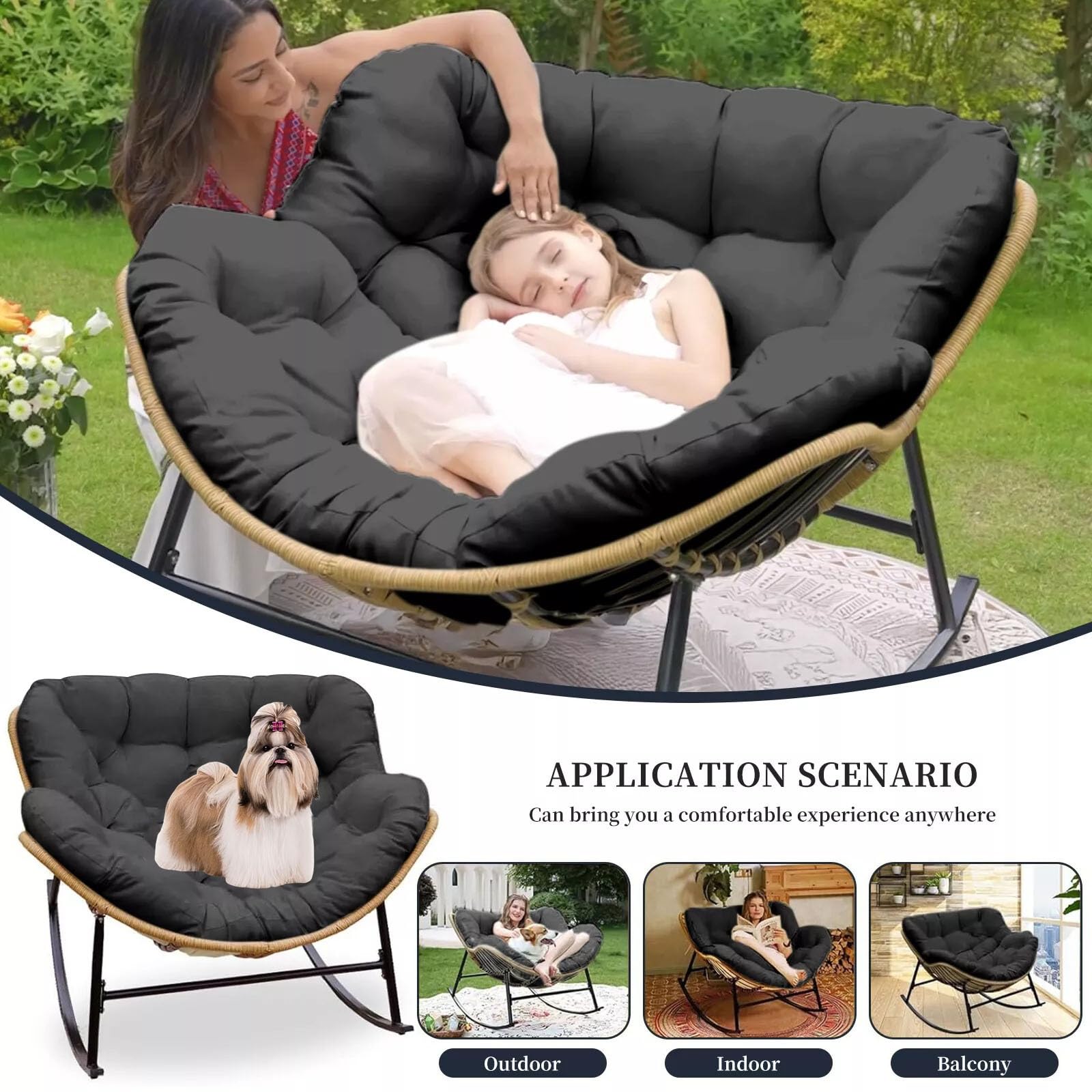 Morbuy Cojines para Mecedora de Exterior - SIN Marco, 120x100x10cm Cojin para Una Mecedora Suave Relax para Silla Huevo, Ratán, Hamaca y Silla Colgante y Jardín, Terraza, Balcón (Gris Oscuro)