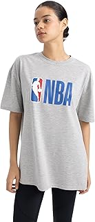 DeFactoFit NBA Wordmark Boxy Fit Bisiklet Yaka Baskılı Kısa Kollu Tişört