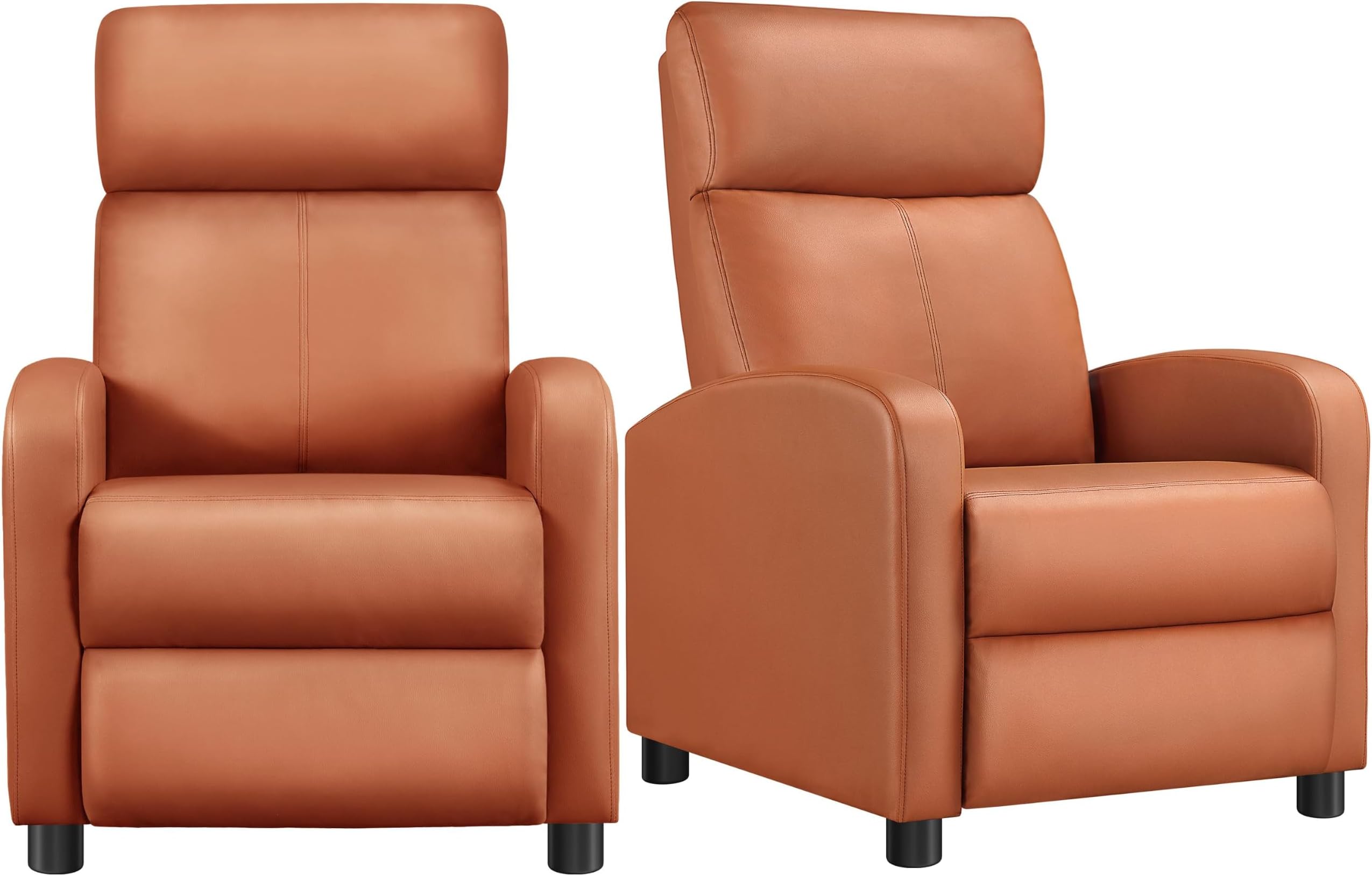 Padded Seat Recliner Chair Set of 2 Single Sofa Recliner for Living Room PU Leather Upholstered Reclining Chair Home Theater Seating Tan