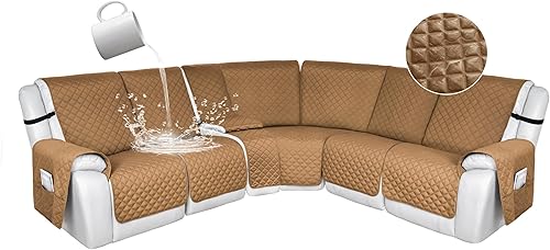 Miniatura 15 de HDCAXKJ 100% Fundas impermeables para sofá seccional reclinable en forma de L, funda de sofá reclinable acolchada lavable, fundas de esquina para