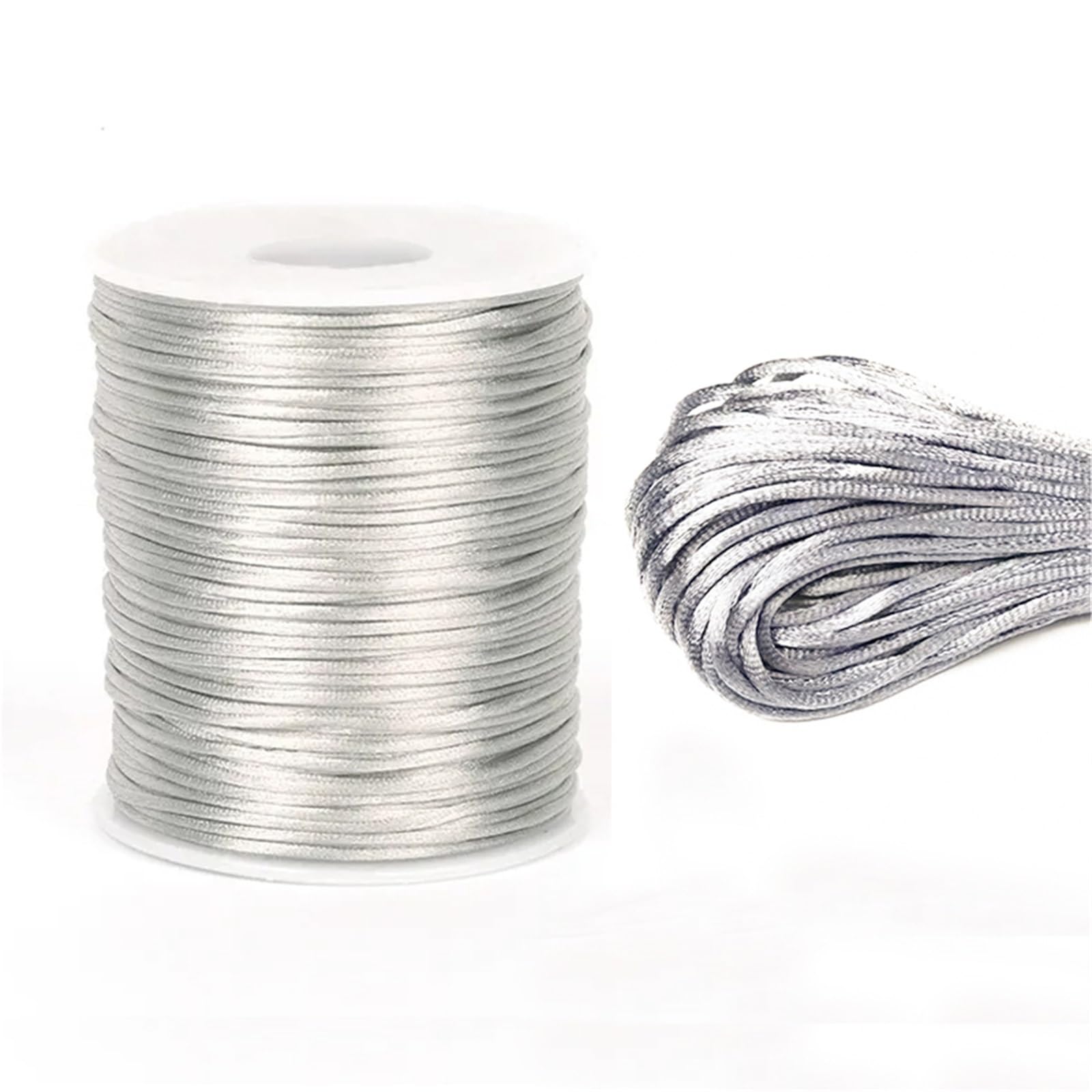Nylon Cord Thread 5PCS 50M/Roll 1.5mm Nylon Cord Rope Chinese Knot Thread Satin Rattail Cords Bracelet Braided String for Making Bracelet, Necklace, Chinese Knot(Grey)