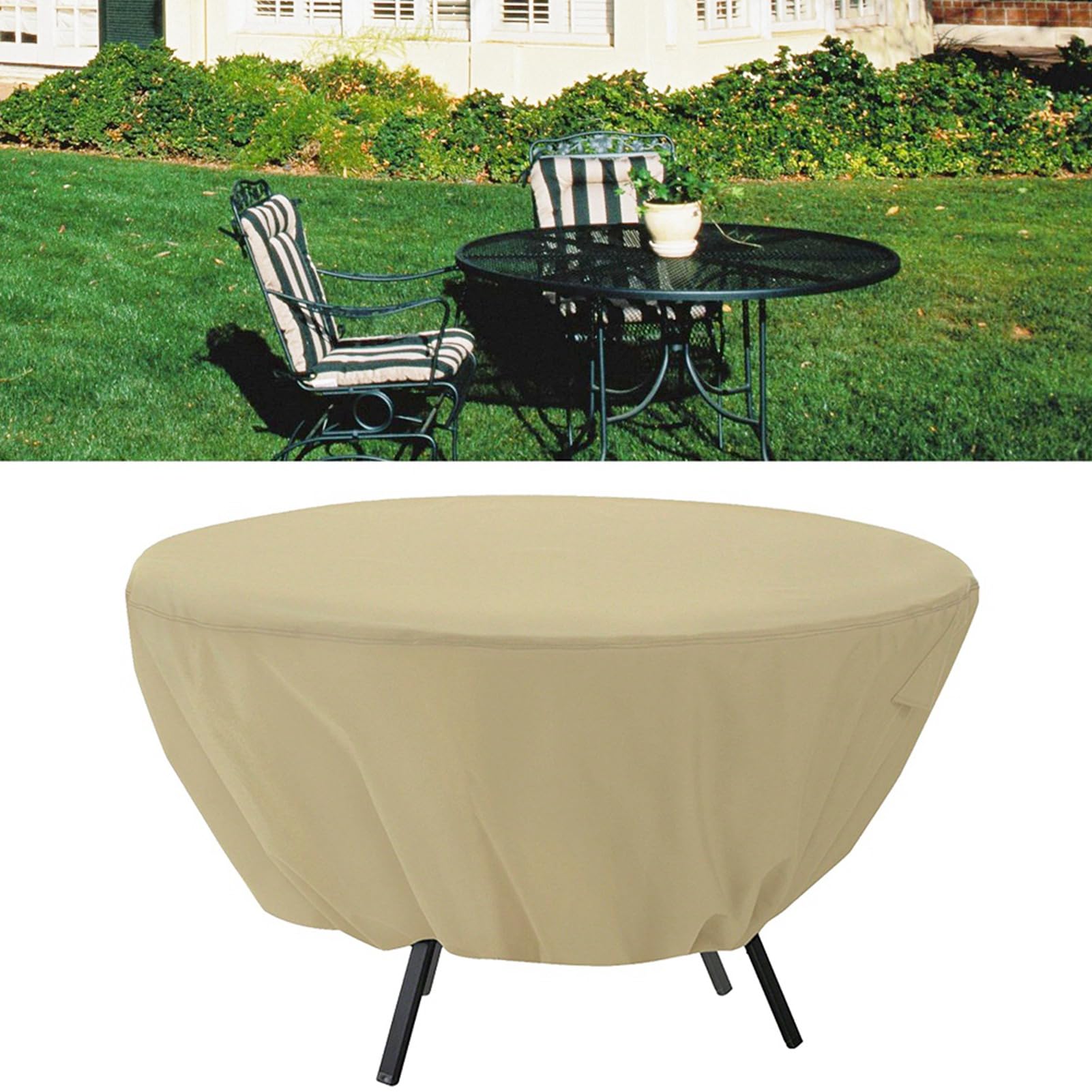 Patio Furniture Covers, Round Patio Table Cover Table Dust Cover, Outdoor Waterproof Garden Patio Furniture Covers(Beige)