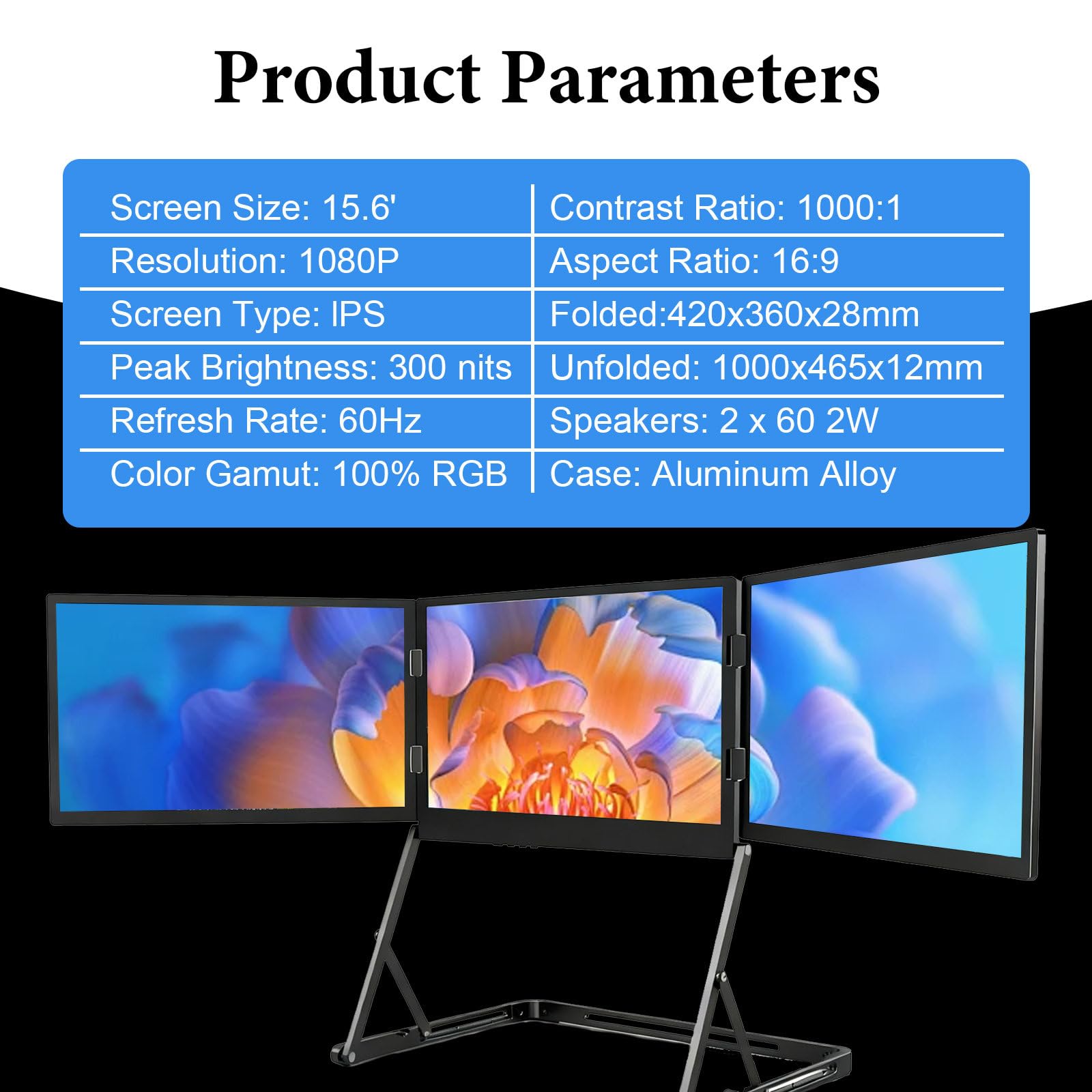 Monitor Portatile Da Viaggio 15,6", Estensione per Schermo Portatile, Monitor Hdr Ips Portatile, Display Aggiuntivo Laptop per Smart Working E Ufficio