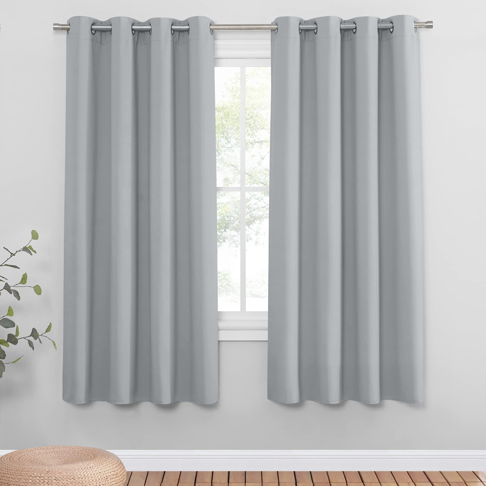 PONY DANCE Bedroom Curtains Eyelet - 72 Inch Drop Blackout Door Curtains Thermal Insulated Drapes Privacy Protected Window Treatment, 52 x 72 Inches, Silver Grey, 2 Panels