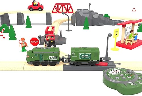 Miniatura 9 de Juego de juguete de tren de locomotora a pilas para pistas de madera, tren motorizado para niños, compatible con Thomas, Brio