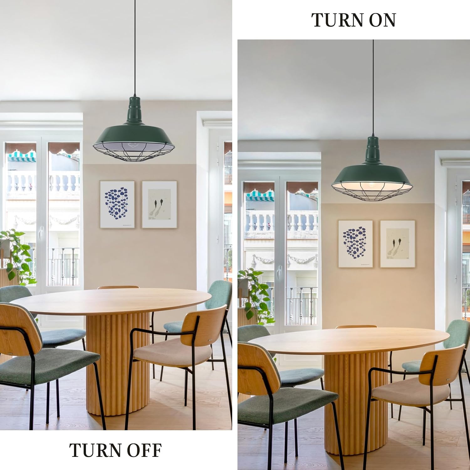 Green Farmhouse Pendant Lights Kitchen Island 1 Pack, 18.1 Inch Large Barn Pendant Light, Oversized Industrial Pendant Light with Wire Cage, Island Pendant Lights for Kitchen Barn Warehouse