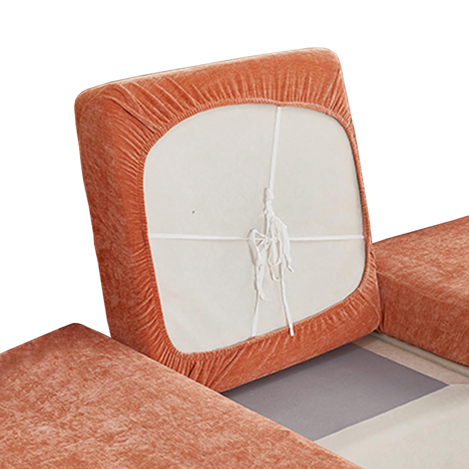 Thdsubb Sofa Seat Cushion Covers Chenille Stretch Sofa Seat Cover Anti Slip Sofa Slipcovers Soften Sofa Cushion Protector Covers (Orange,Large 3-seater)