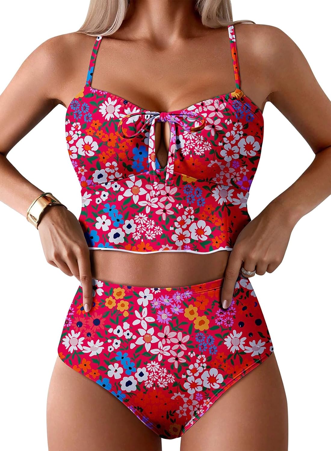 Pink Queen 2026 Popular Swimsuits for Women High Waisted Bikini Sets Two Piece Swimsuit Floral Prints Bathing Suits Beach