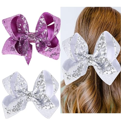 2 lazos para el cabello con lentejuelas brillantes de 5 pulgadas, horquillas para el cabello, pinzas de cocodrilo para niñas, niños y mujeres