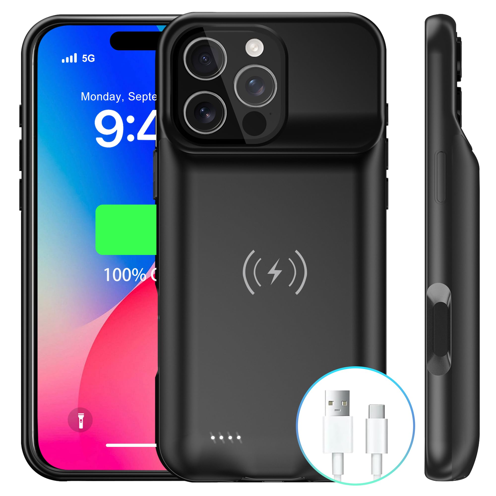 TYHDGHJ Battery Case Charger Made for iPhone 16 Pro Max, Type-C Ultra Slim Protective Charging Case, Wireless Slim 8500mAh Portable Rechargeable