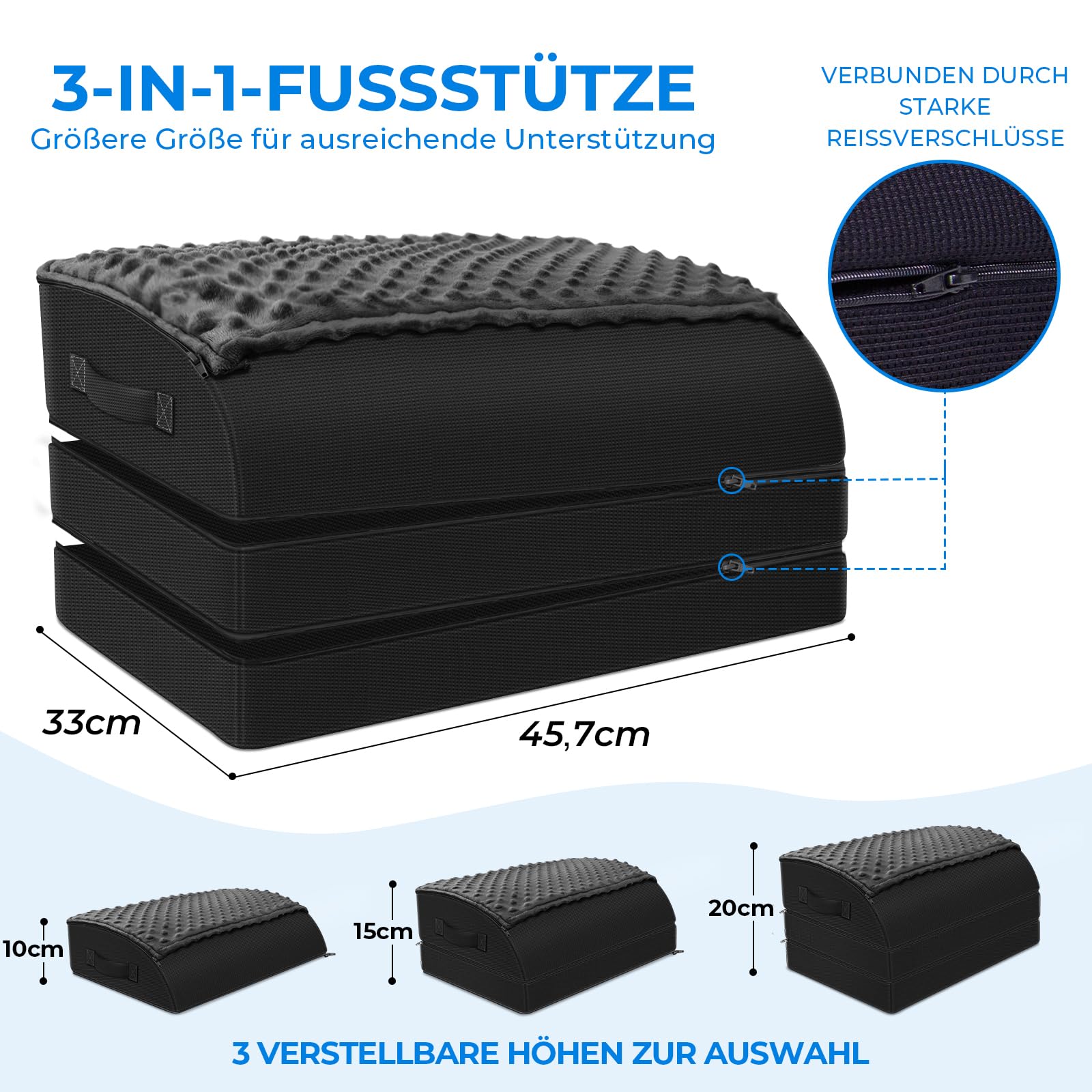 KingPavonini Fußstütze Schreibtisch, Gel-Memory-Schaum Fußbank, 3 Höhen verstellbar, wärmende Fußtasche für Rücken, Hüfte, Beine Discomfort Relief, ergonomische Footrest für Bürostuhl & Gaming-Stuhl