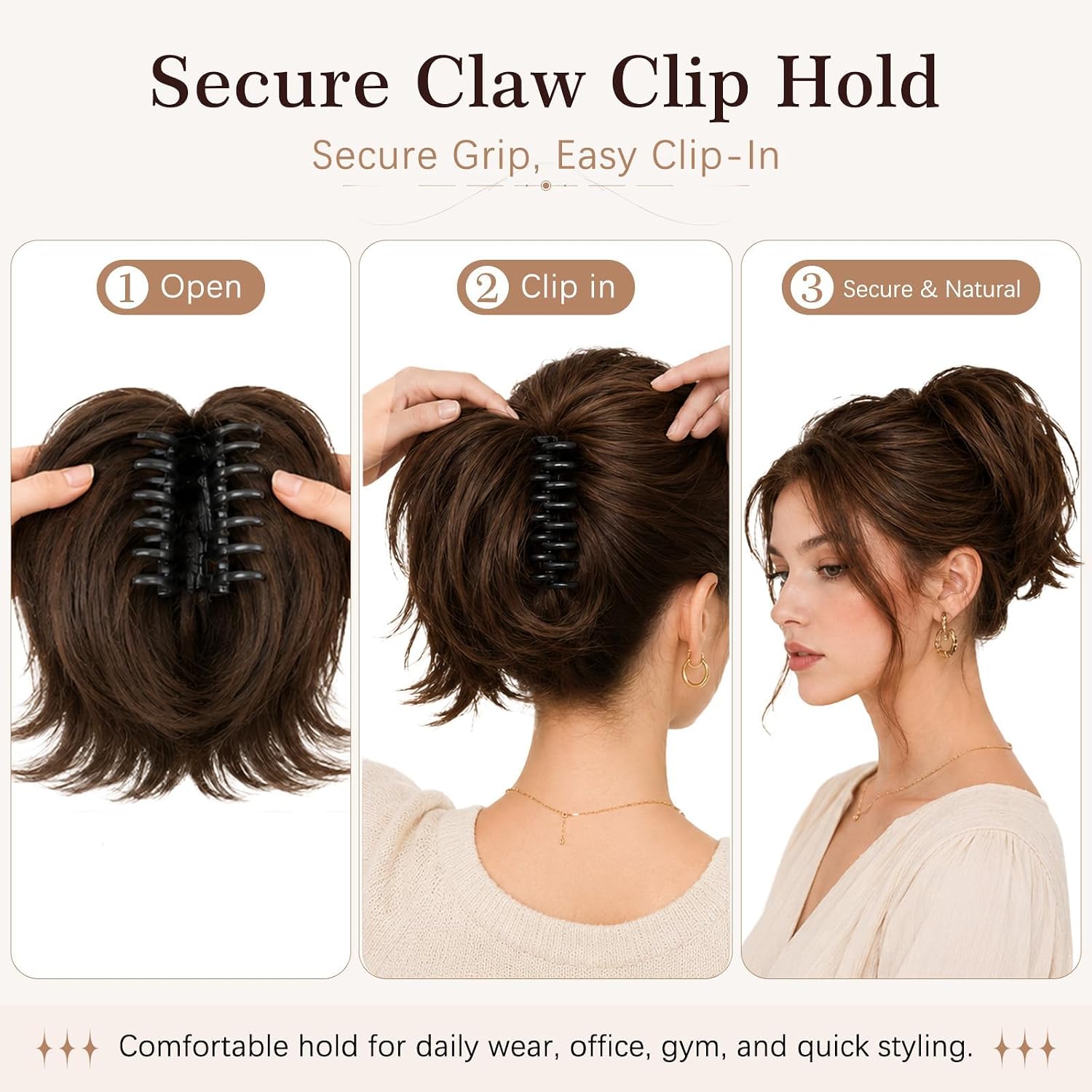 Claw Clip Short Ponytail Extension for Women, Brown image 5