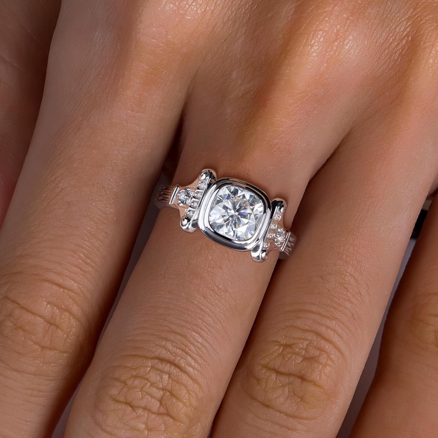 AnuClub Cushion/Princess Cut Moissanite Ring D Color VVS1 925 Sterling Silver Retro Roman Column Engagement Wedding Promise Anniversary Rings for Women Men with Certificate