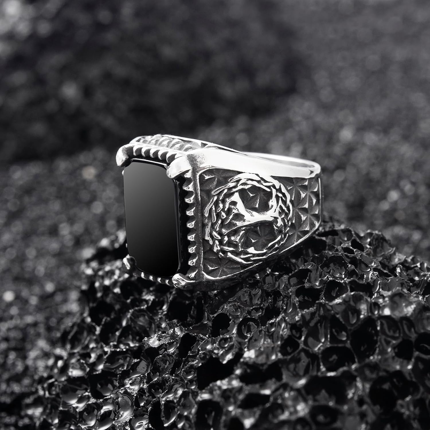 Mens Onyx Ring,Stainless Steel Signet Rings for Men,Black Onyx Agate Gemstone Rings Jewelry for Men Size 8-13 - Image 4