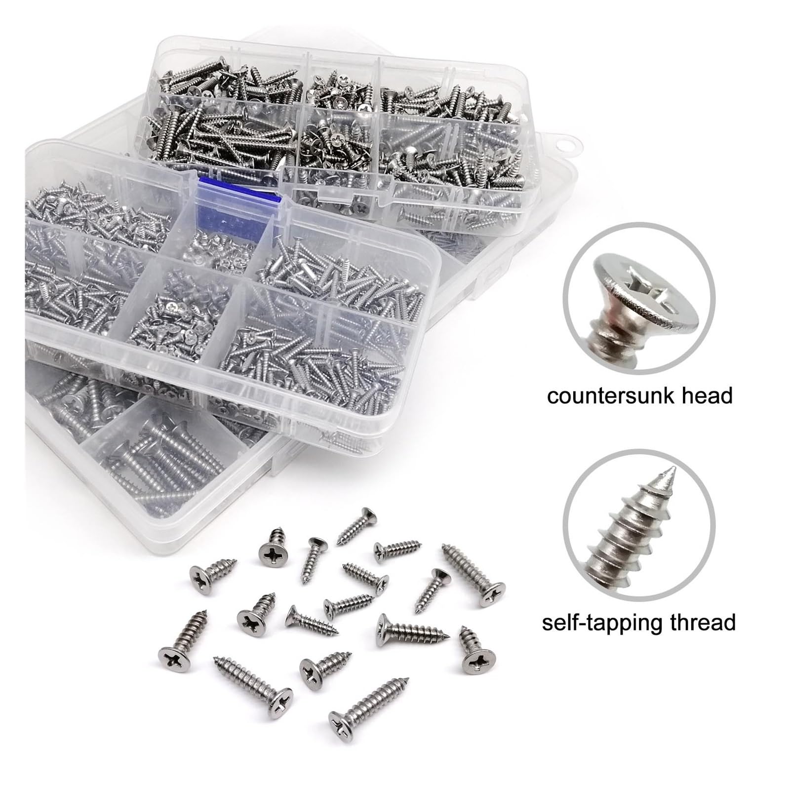 1 caja Mini juego de mezcla de tornillos autorroscantes de cabeza avellanada plana de acero inoxidable 304(M3)