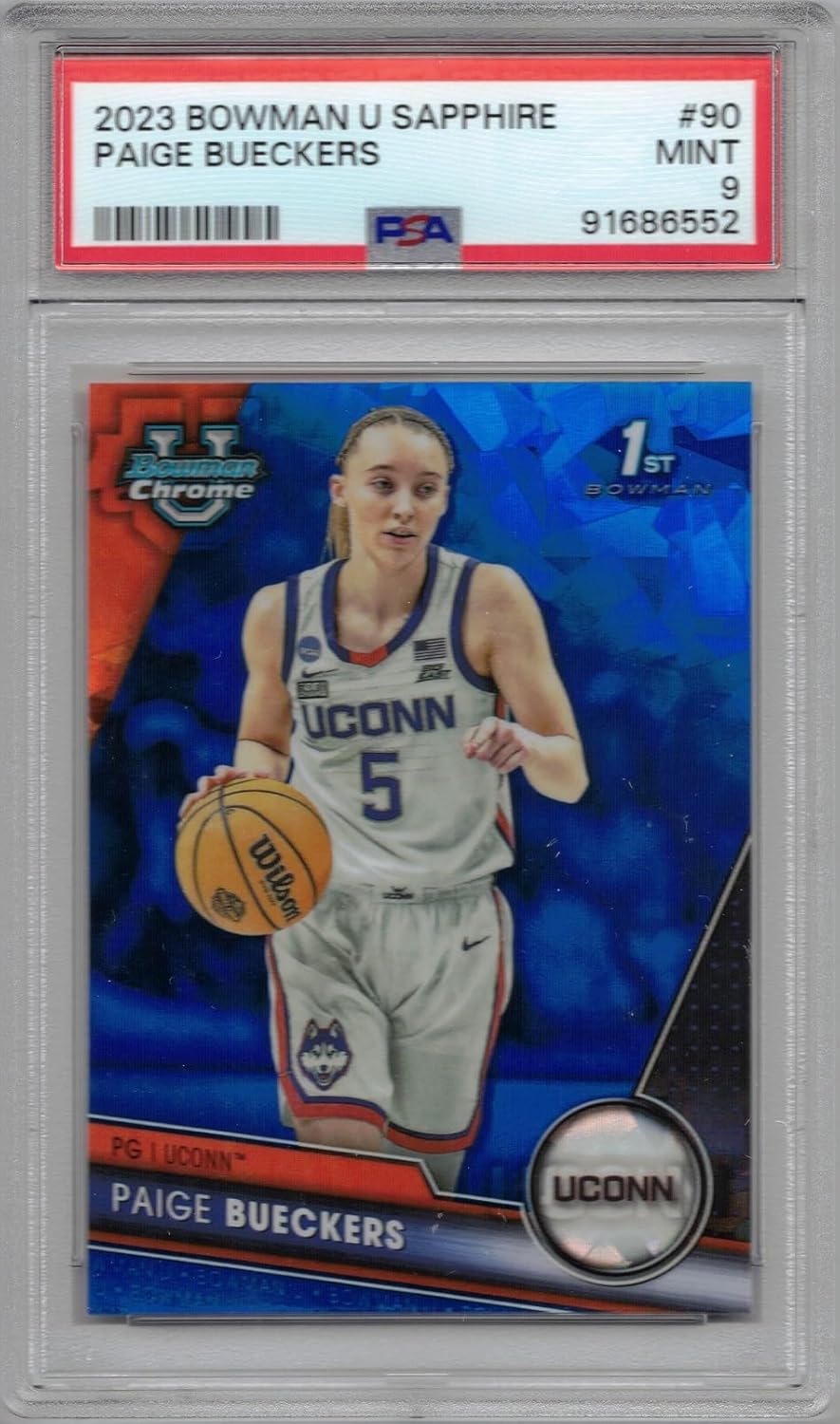 2023-24 Bowman University Chrome Sapphire Basketball #90 Paige Bueckers Pre-Rookie Card Graded PSA 9 Mint
