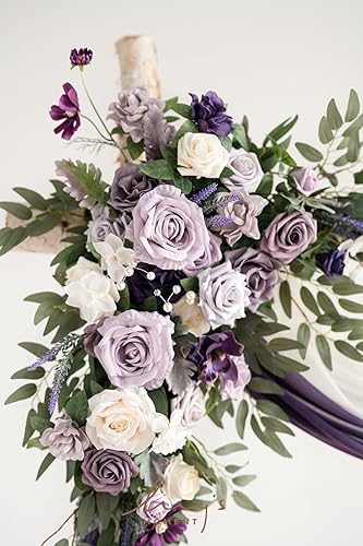 Miniatura 3 de Ling's Moment Kit de 4 flores artificiales para arco de boda, 2 unidades, arreglo floral colgante, 2 cortinas de gasa, ceremonia, recepción, telón