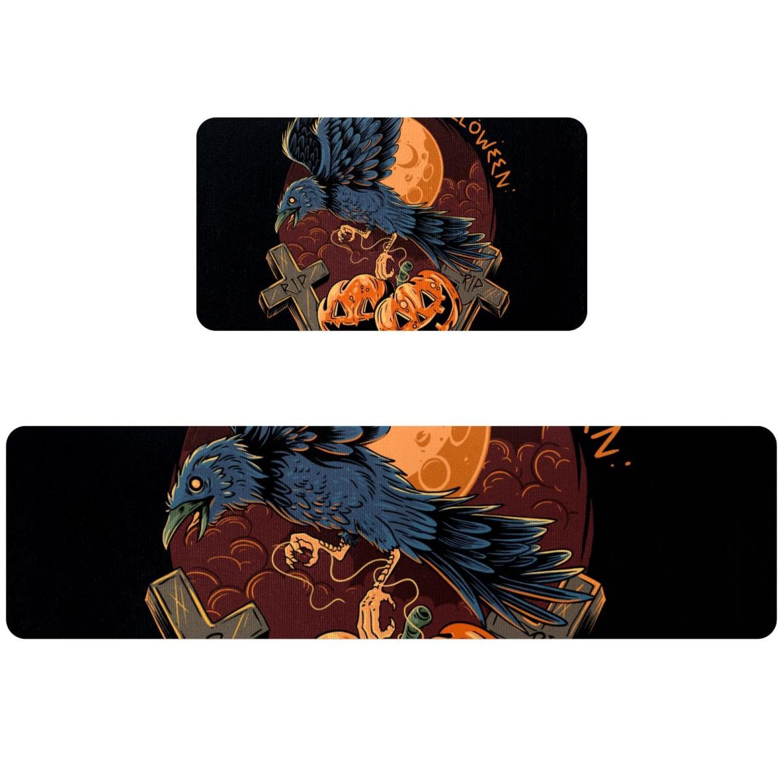 Tapete de cocina absorbente y lavable de Halloween, set de 2 alfombrillas antideslizantes