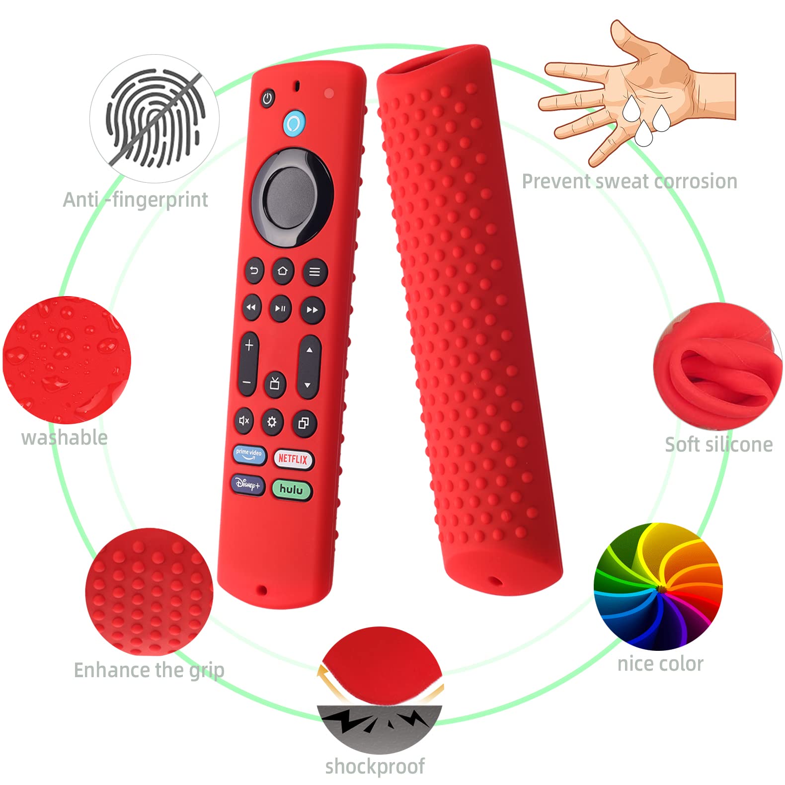Funda de silicona para NS-RCFNA-21 Insignia/Toshiba Firetv Remote, funda protectora de silicona para TV Omni Series y TV 4 K Remote con cordón (rojo)