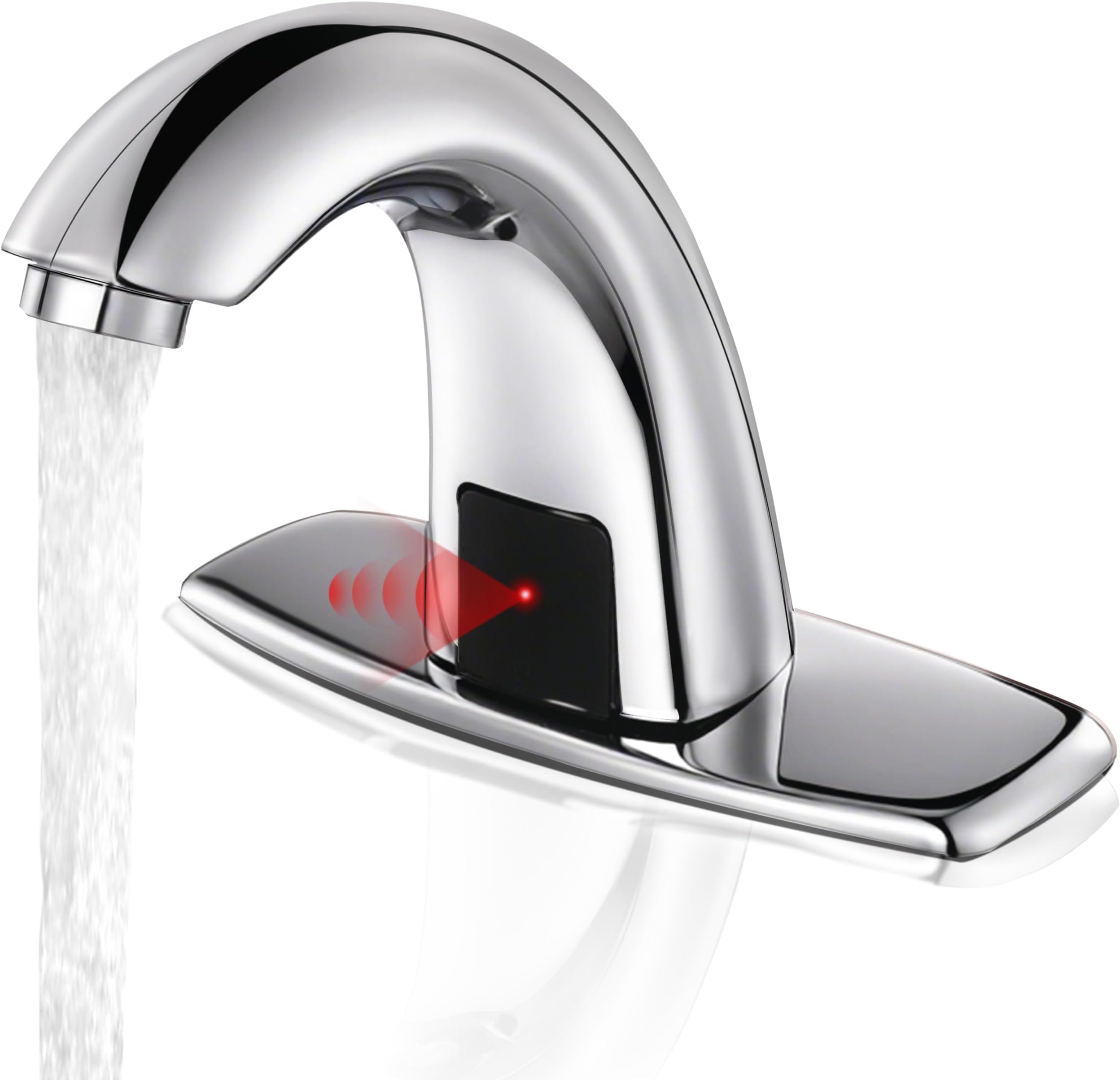 Automatic Touchless Bathroom Sink Faucet Commercial Sensor Motion Activated Hands Free Basin Auto Tap with Deck Cover Plate Battery Operated Temperature Valve Water Saving Modern Stylish（Chrome）