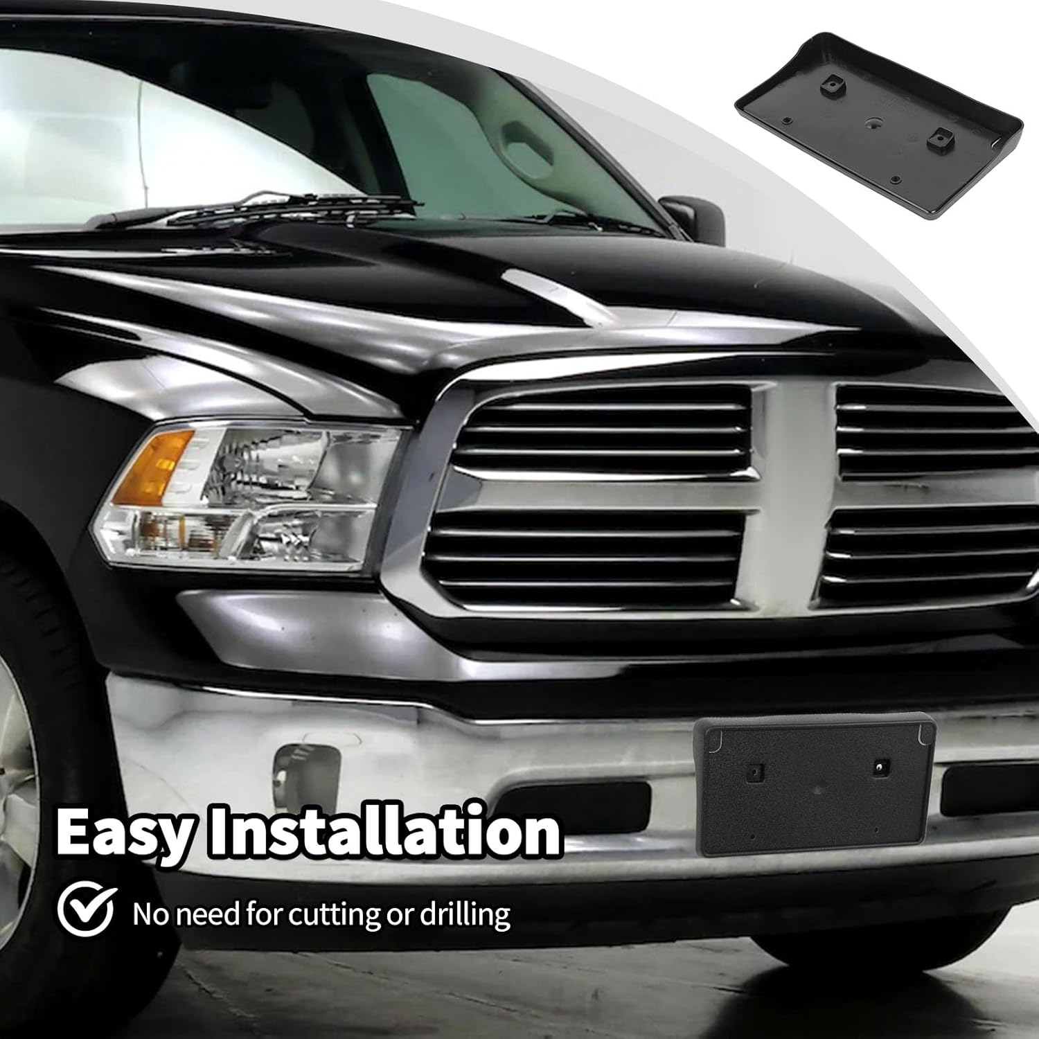 JWWY Front License Plate Frame Number Registration Tag Plate Holder Surround Bracket Fit for 2013-2018 Dodge RAM Exterior Accessories Black - Image 4