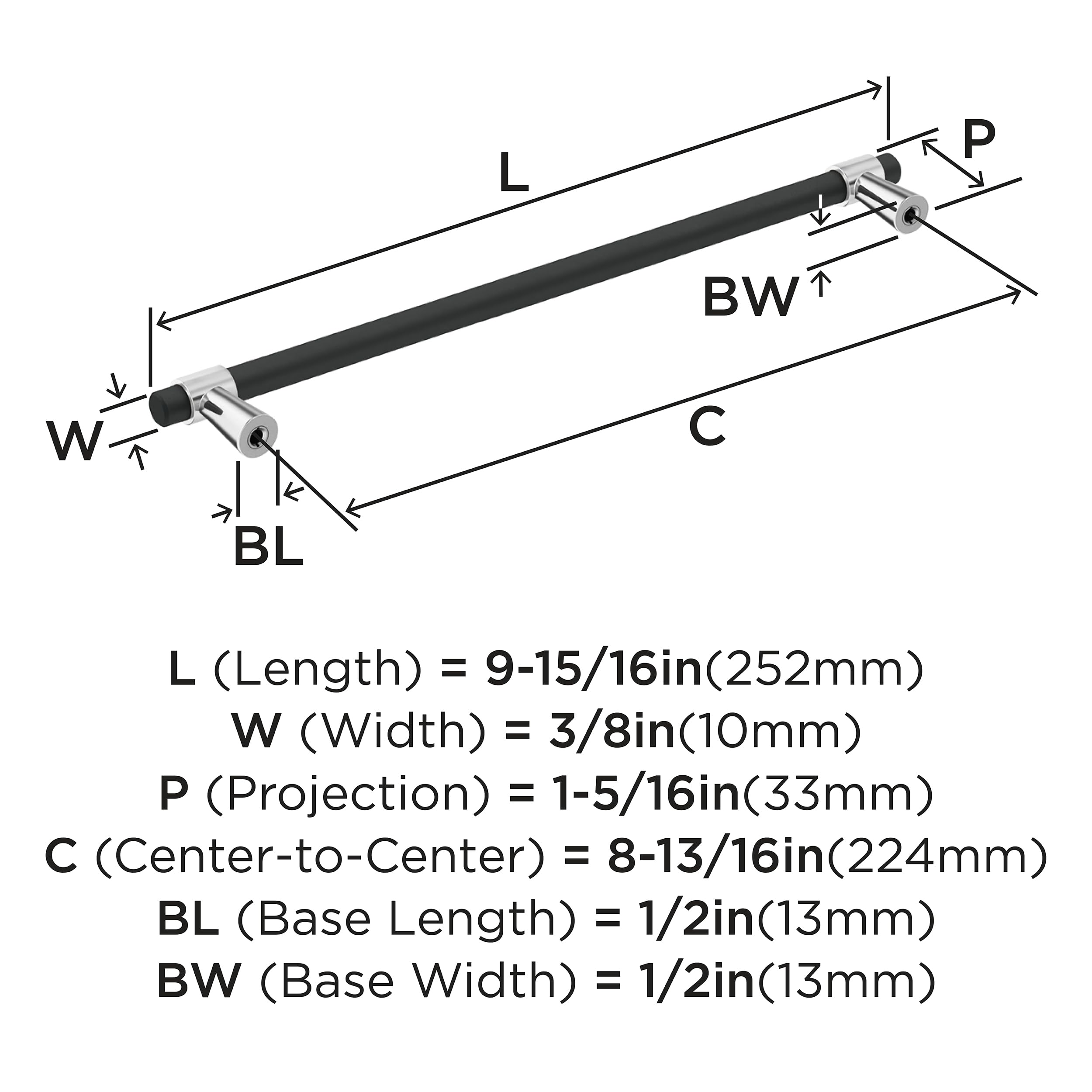 Amerock, Matte Black/Polished Chrome, 8-13/16 inch (224mm) Center-to-Center - Image 4