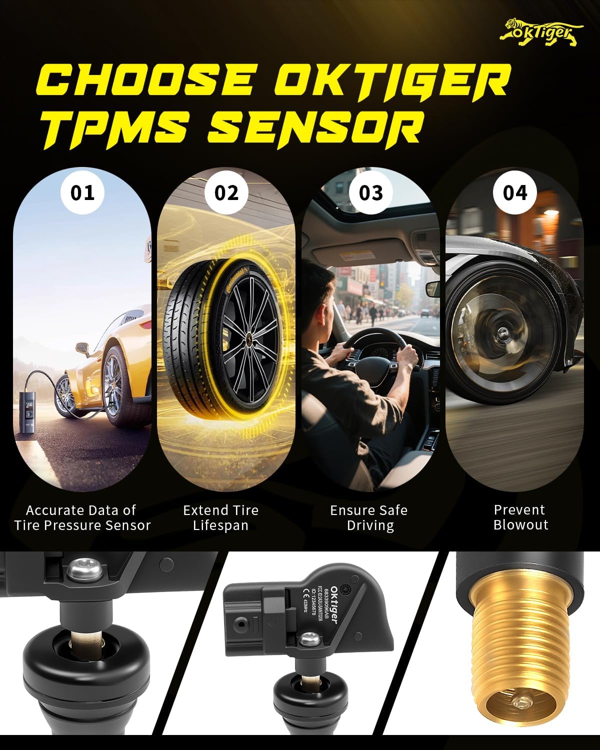 Oktiger 433MHz TPMS Sensor Pre-Programmed Fit for Jeep Grand Cherokee 2023-2024, Grand Cherokee L 2021-2024, Wrangler 2021-2024, Gladiator 2021-2024, Grand Wagoneer 2022-2024, Wagoneer, OE#68339096AB