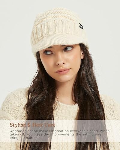 Miniatura 6 de Hat Hut Gorros de invierno para mujeres y hombres, con forro de satén, gorro de invierno para mujer, gorro con visera de ala