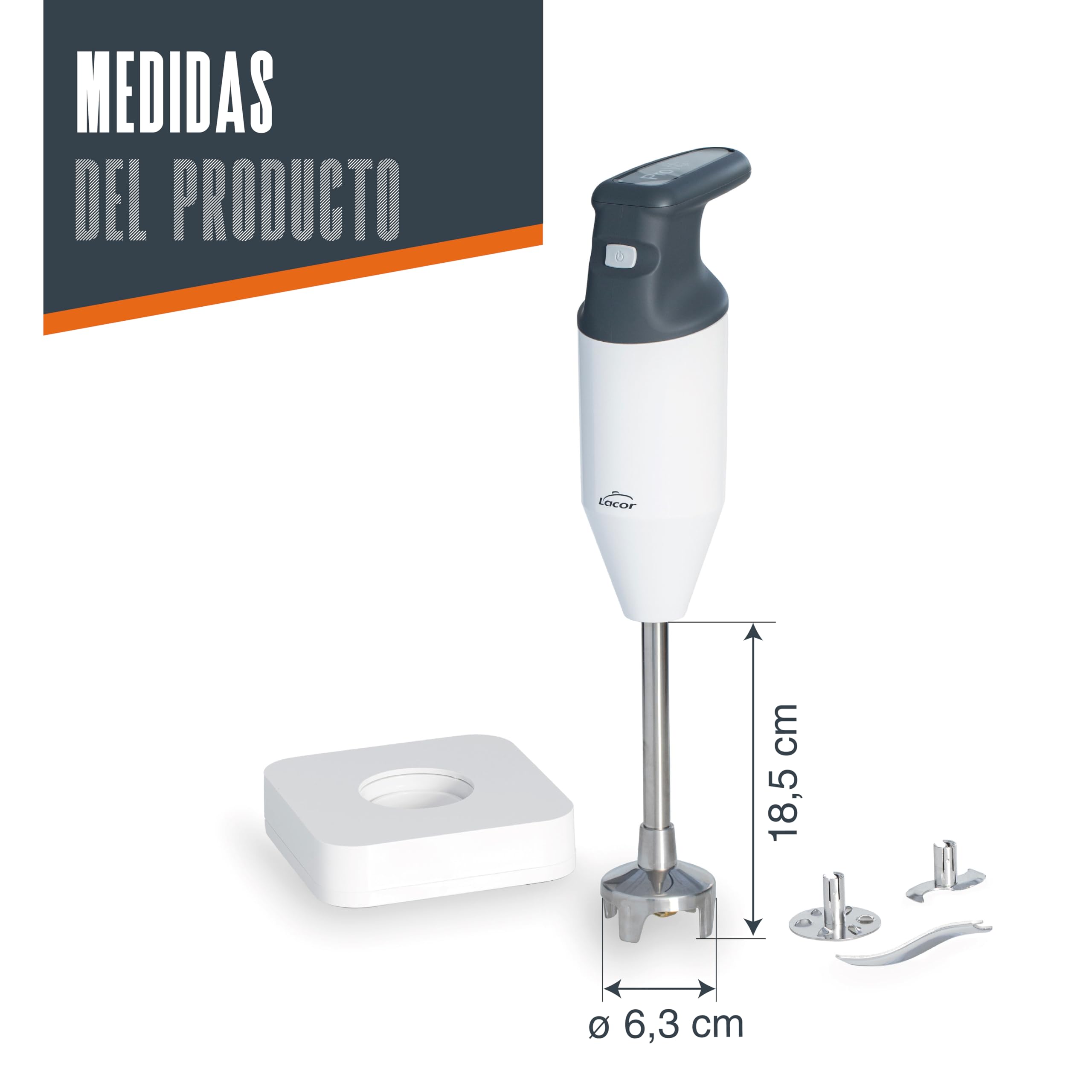 Lacor 61664 - Batidora ProVite, de Precisión, 170W, 22.000 r.p.m | En acero inoxidable, tritura y bate sin esfuerzo; agarre ergonómico, ideal para cocina profesional y uso diario en casa
