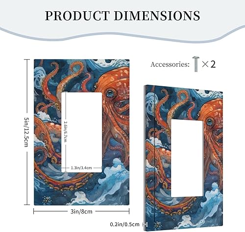 Miniatura 5 de Retro Pulpo Rojo Monstruo Blue Sea Wave Outlet Cubiertas de interruptor de luz basculante individual Decorativo 1 Gang Gfci Placa de pared