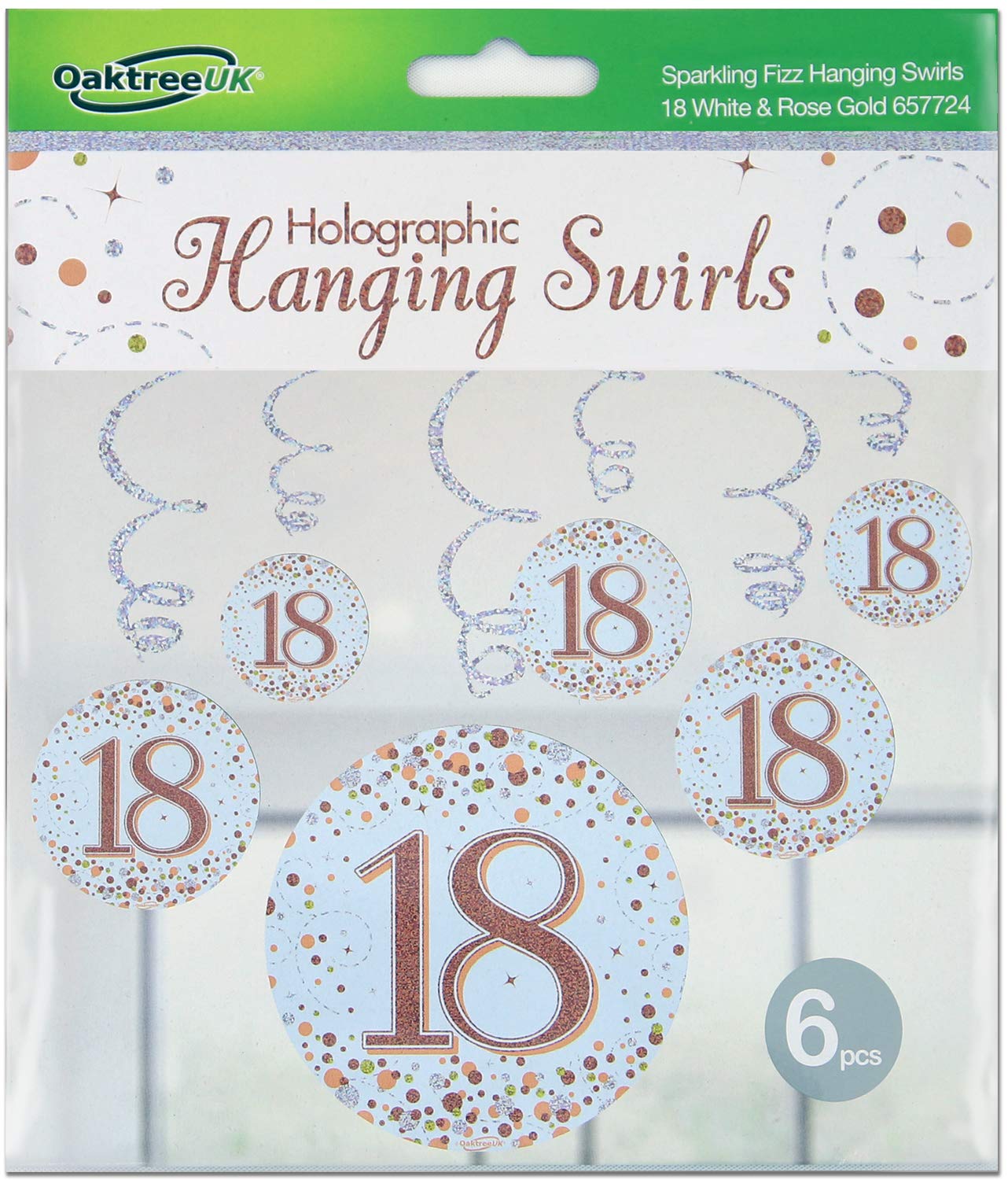 OakTree Sparkling Fizz Hängewirbel – 6 Stück In Weiß & Roségold Für 18. Geburtstag