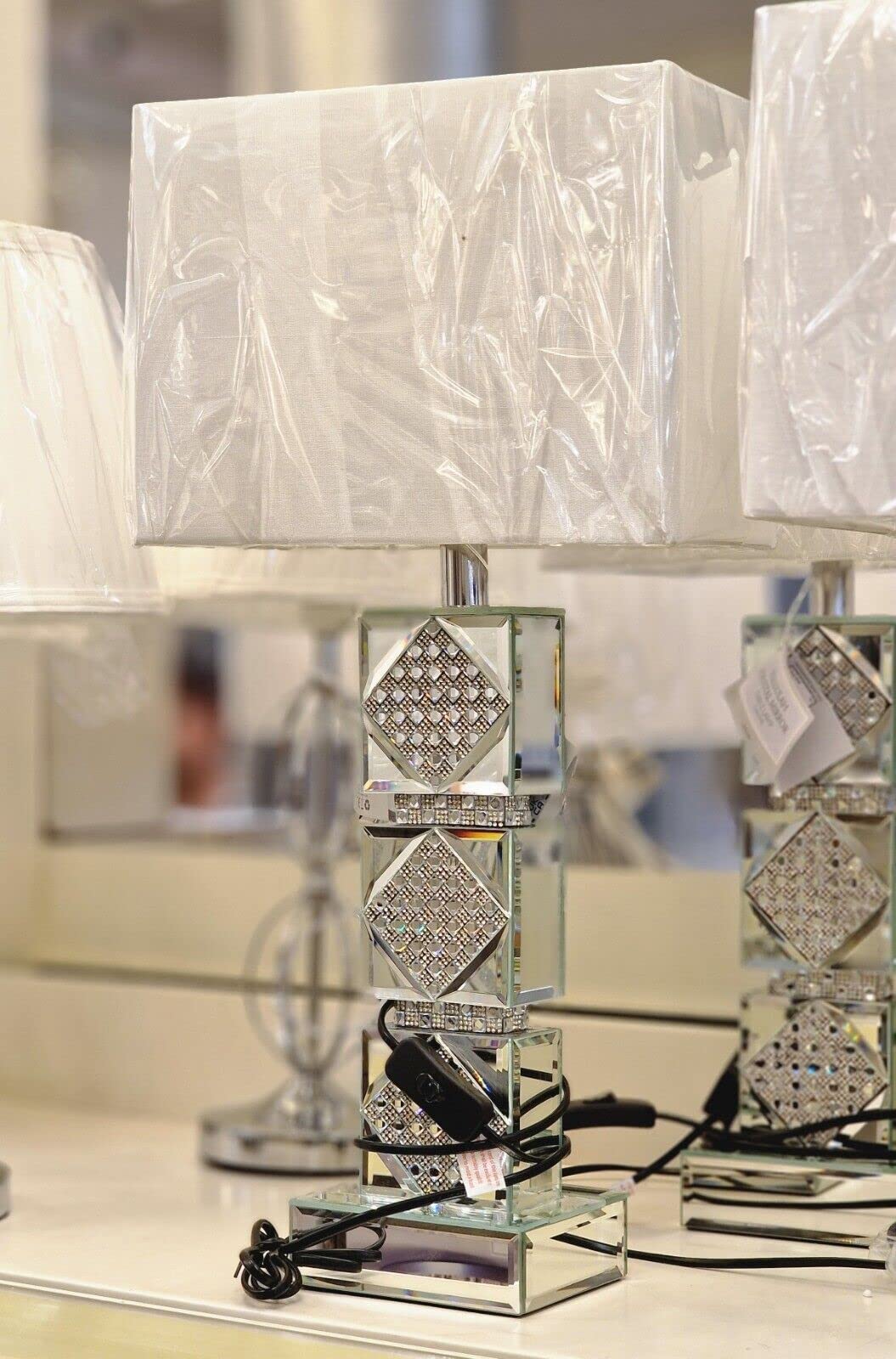 Biznest Mirrored Table Lamp Beautiful Bedside & Desk Table Lamp Height: 71Cm, Width: 38Cm