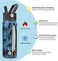 Vista 223 de BJPKPK - Botellas de agua aisladas con tapa de popote, botellas de agua de acero inoxidable de 40 onzas con 3 tapas, termo a prueba de fugas libre