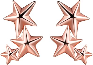 Yumilok Jewelry Three Stars 925 Sterling Silver Rose Gold Plated Ear Climber Studs Hypoallergenic Earrings for Women/Ladies/Girls