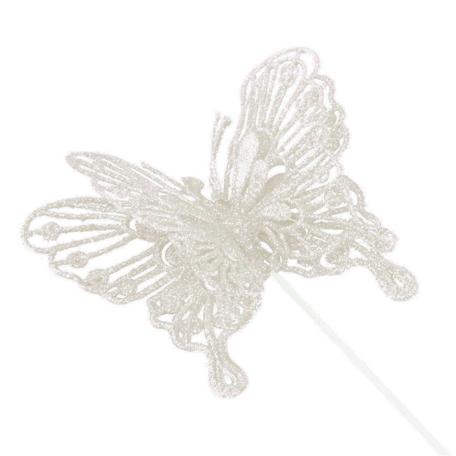 Heavy Glittered Large Double Layer Florist Butterflies Picks Artificial Glittery[White,3 Butterflies]
