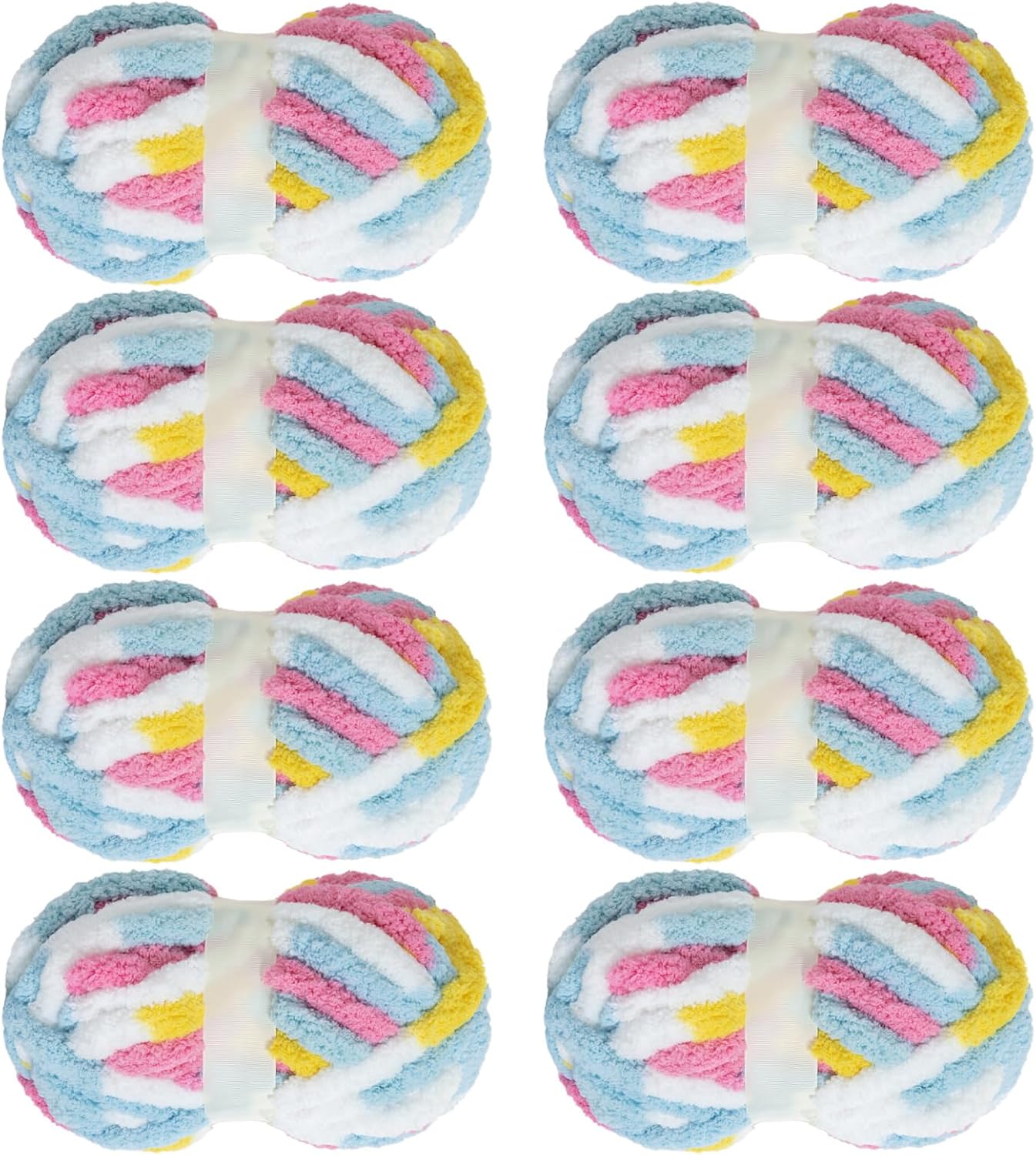 Maboozo Chunky Yarn for Crocheting & Knitting - 8 Pack Multi-Color Fluffy Jumbo Chenille Yarn (29 yds, 8 oz Each Skein)