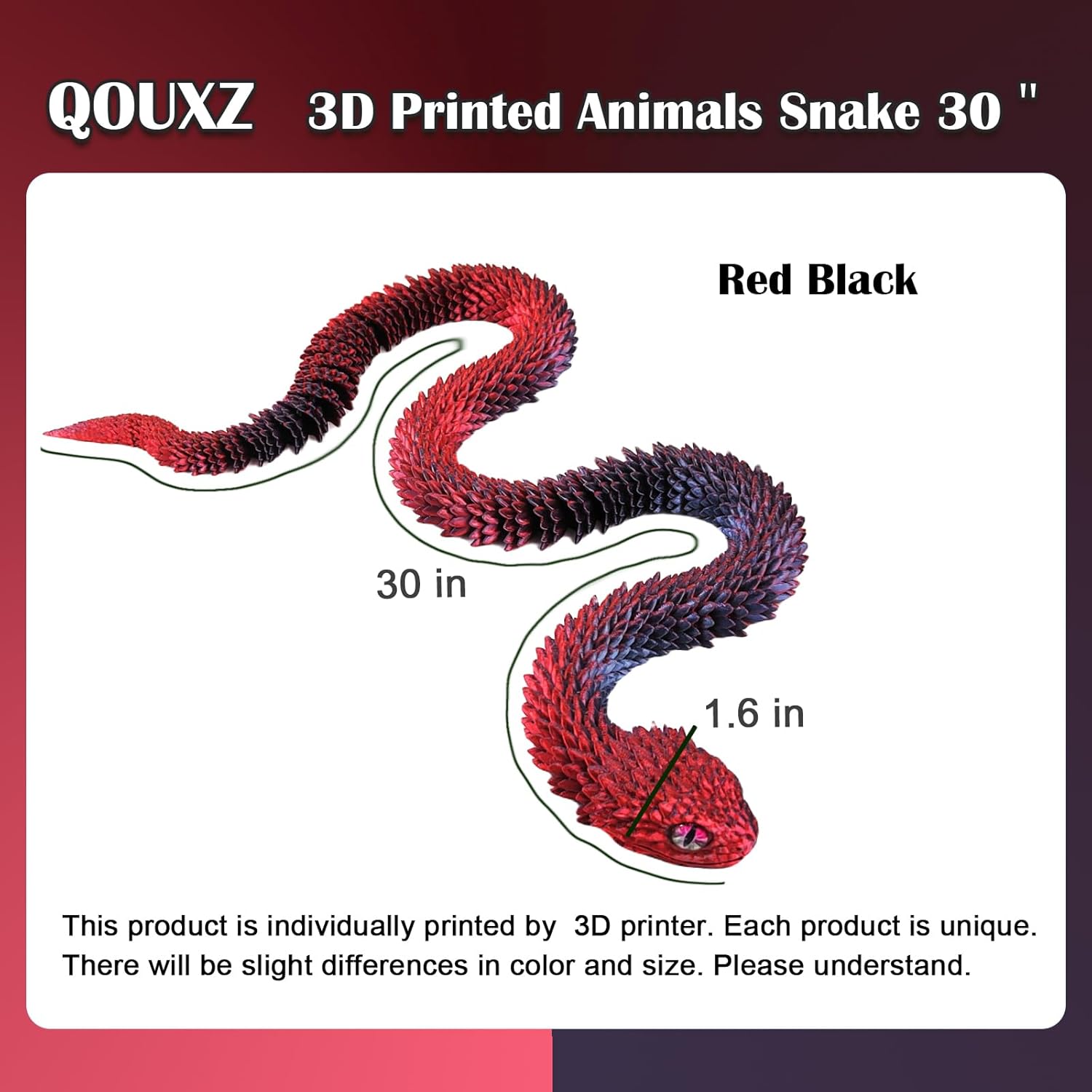 3D Printed Animals Snake, 30 Inch Surprise Mystery Fidget Anaconda Toy, Fake Python Statue with Realistic Eyes，3-D Print Articulated Viper Collectible for Home Office Executive Desk Decoration