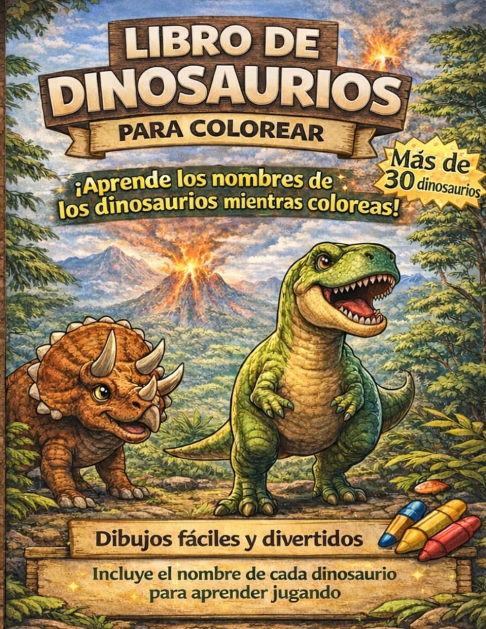 Libro de Dinosaurios para Colorear: Aprende los nombres de los dinosaurios mientras te diviertes | Dibujos fáciles para niños de 5 a 9 años: Más de 30 ... grandes y sencillos para aprender jugando