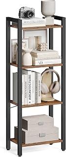 VASAGLE Regal, Bücherregal, Standregal, DVD-Regal, mit 4 Ebenen, Büroregal, offene Ablagen, für Büro, Wohnzimmer, Schlafzimmer, Küche, 24 x 40 x 107 cm, vintagebraun-tintenschwarz LLS099B01