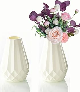 2 Pack Plastic Composite Flower Vase, Minimalism Style Floral Vase Home Decor Centerpieces，Unbreakable Bud Vase for Wedding Dinner Table Party Living Room Office Bedroom Decor (White)